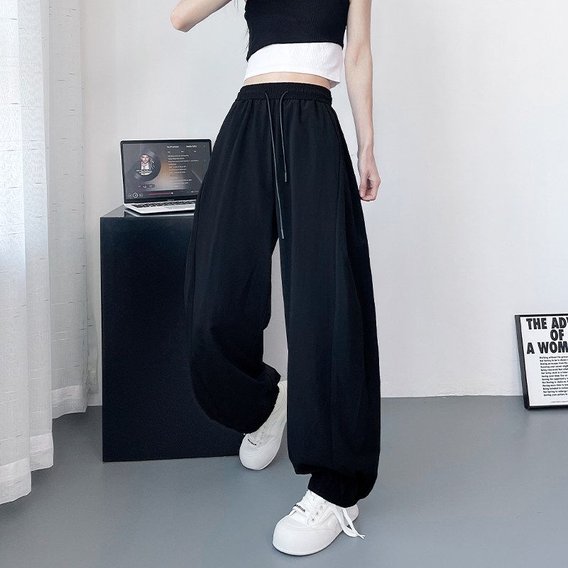 Plus Size Sun Protection Gray Bloomers Women s Summer Plus Size Ladies Loose Ice Silk Casual Pants Drawstring Drape Jogger Pants Loose Pants Black Plus Size m