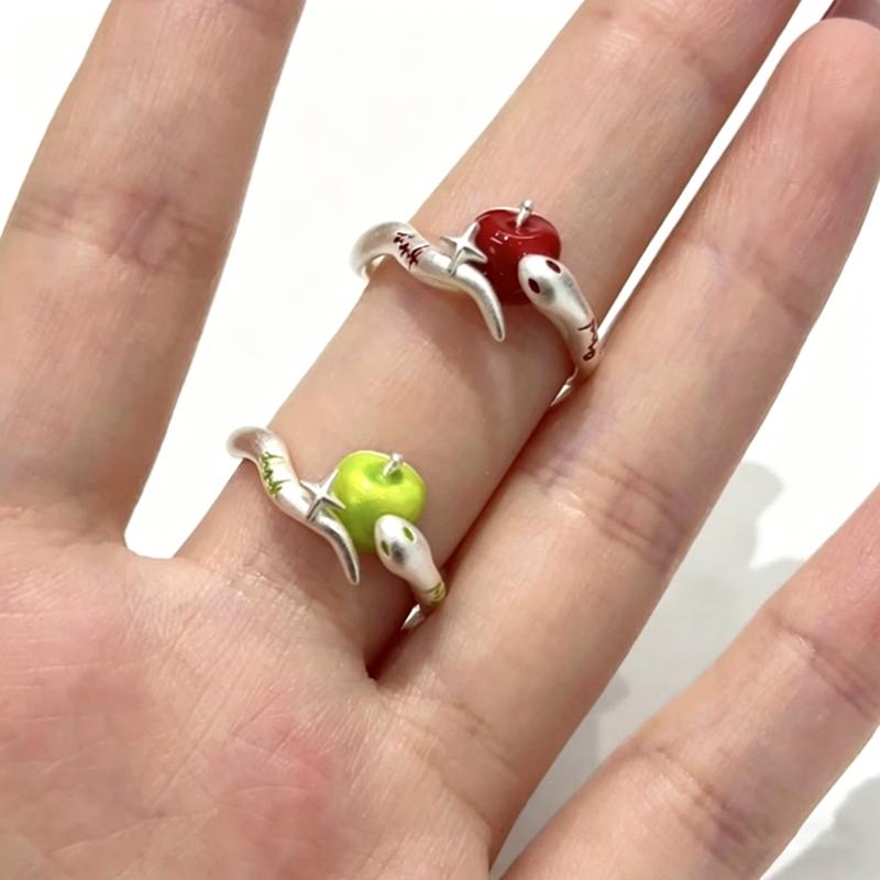 Green And Red Christmas Apple And Snake Couple Double-Sided Wearing Open Ring For Women Daily Accessories Party Jewelry Gift