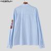 INCERUN Oversized Men Lapel Neck Long Sleeve Floral Print Plaid Casual Shirts Tops