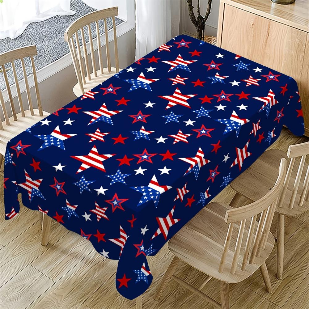 4th of July Patriotic American Flag Star Print Tablecloth for Table Decor Navy Blue Red Stars Table Cloth Independence Day Decor