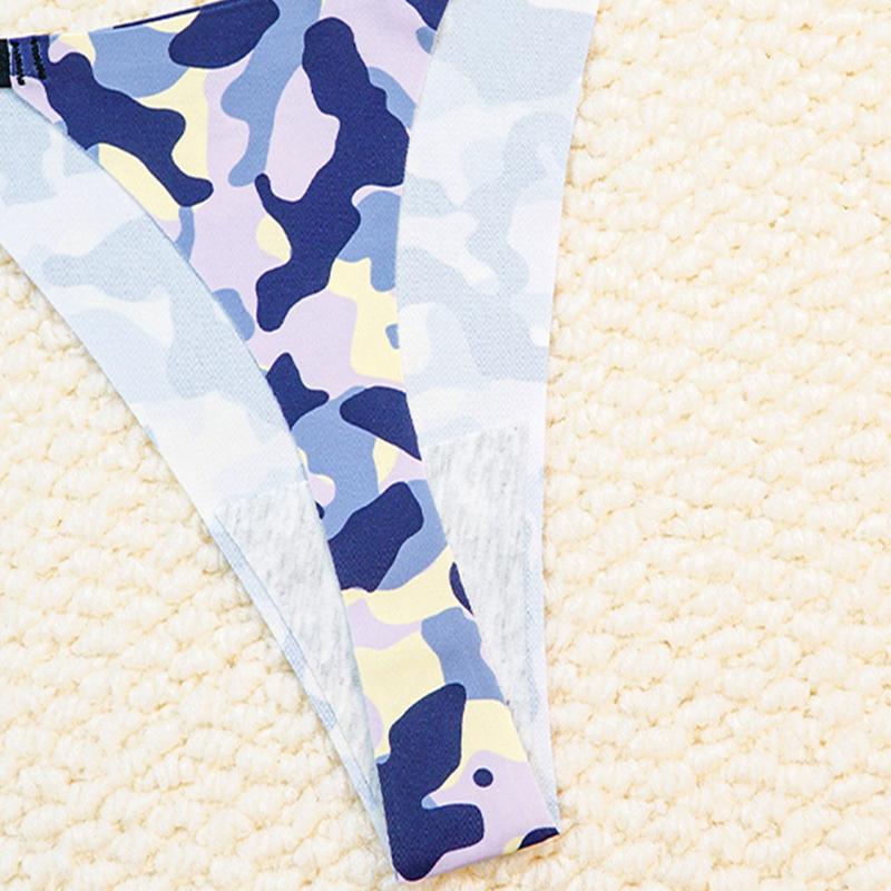 Women's Seamless Thong Printed Thin Strap Sexy European and American Style Thong Bikini Camouflage Women's Sexy Underwear