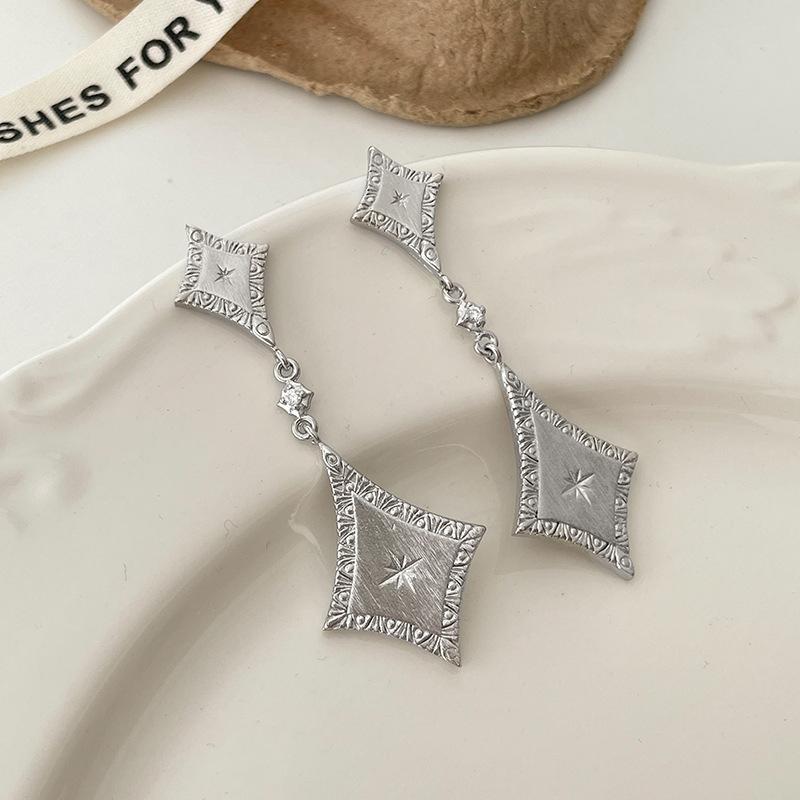 

ANENJERY Серьги-подвески Звезда Ромба с матовой отделкой для женщин Винтажные Французские Средневековые Нишевые Роскошные Дизайнерские Ювелирные Изделия Подарки Оптом серебряный