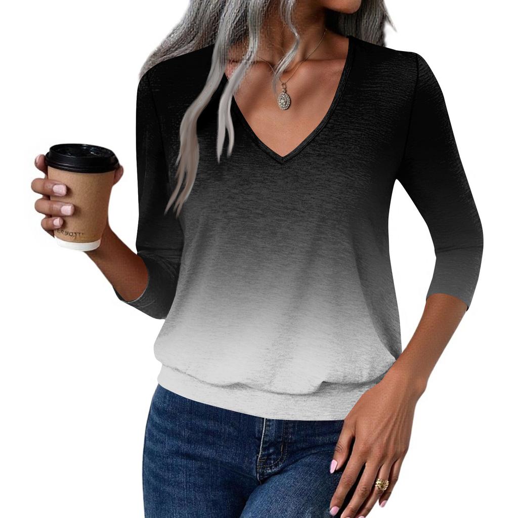 Mote Dame Casual V-hals Trekvart Erme Print Topp