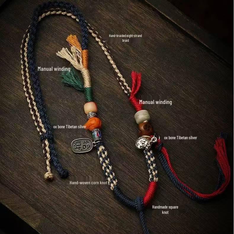 Luxury Tibetan Handmade Dzi Bead Pendant Necklace with Adjustable Cotton Rope