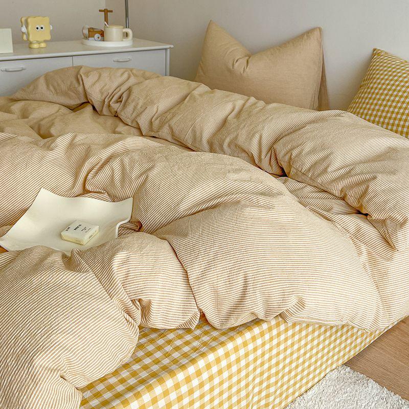 Ins Pink Plaid Bedding Set No Filler Twin Queen Size Comforter Cover Flat Sheet Pillowcase Girls Boys Solid Blanket Duvet Duvet