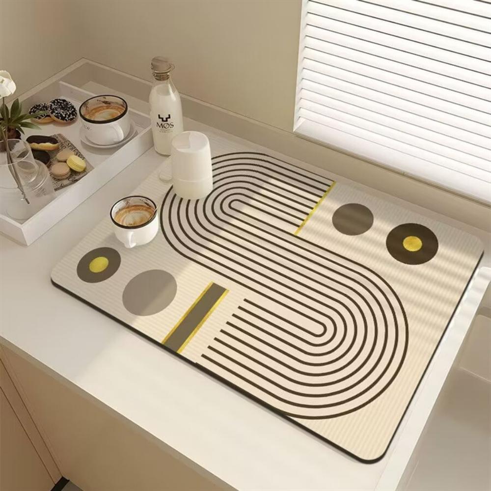 Stylish Line texture dot Diatom Mud Dish Drying Mat Super Absorbent NonSlip Kitchen Drain Pad For Tableware Coffee Machine Decor
