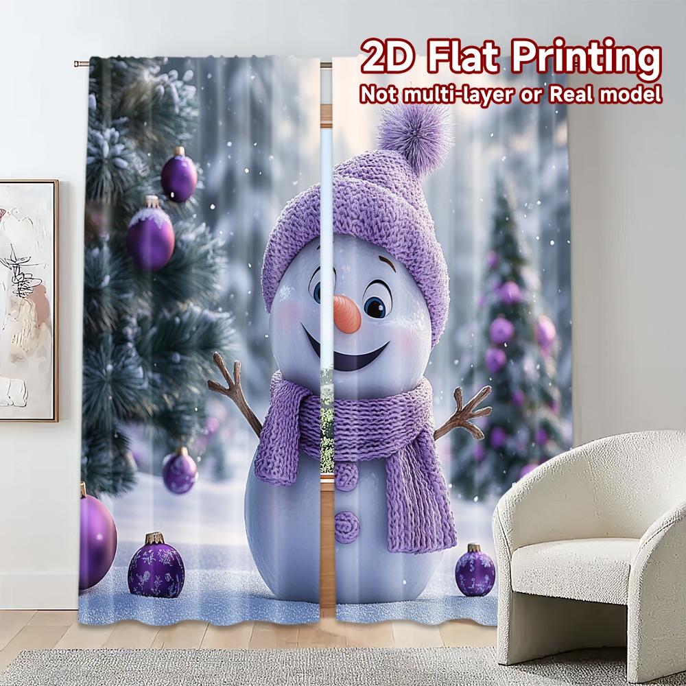 Set Of 2 Curtains Cute Snowman Winter Holiday Print Chic Polyester Easy Install Versatile All Use Bedroom Curtain Perfect For Master