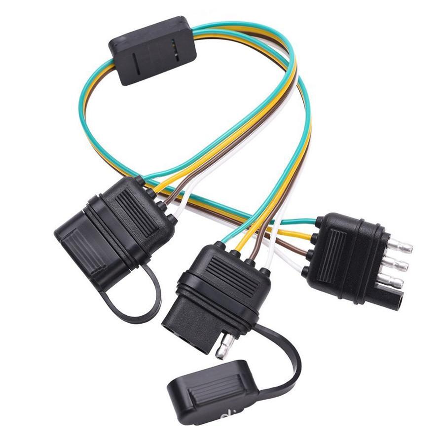 2 Pcs 12V Flat 4 Way 4Pin Y-Splitter Automobile SUV Trailer LED Harness Adapters