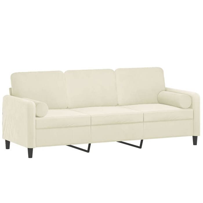 VidaXL Canapé 3 places avec oreillers décoratifs crème 180 cm velours, canapé, canapé de salon, canapé 3 places en velours, 3200899