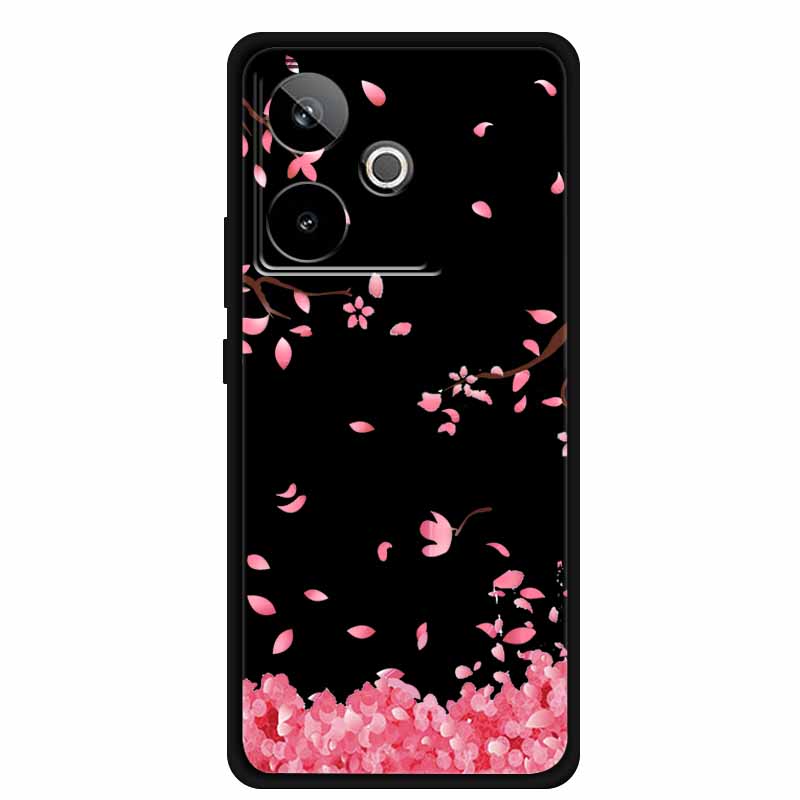 For Realme GT7 GT 7T Case Cute Floral Retro Black Silicone Soft Case Back Cover for Realme GT 7 TPU Funda For Realme GT 7T Coque