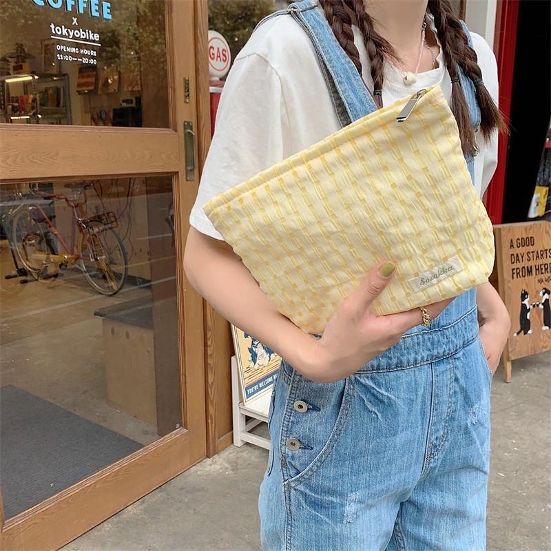 Fresh Plaid Portable Cosmetic Storage Bag Makeup Pouch Stationery Bag Toiletry Touch-up Bag