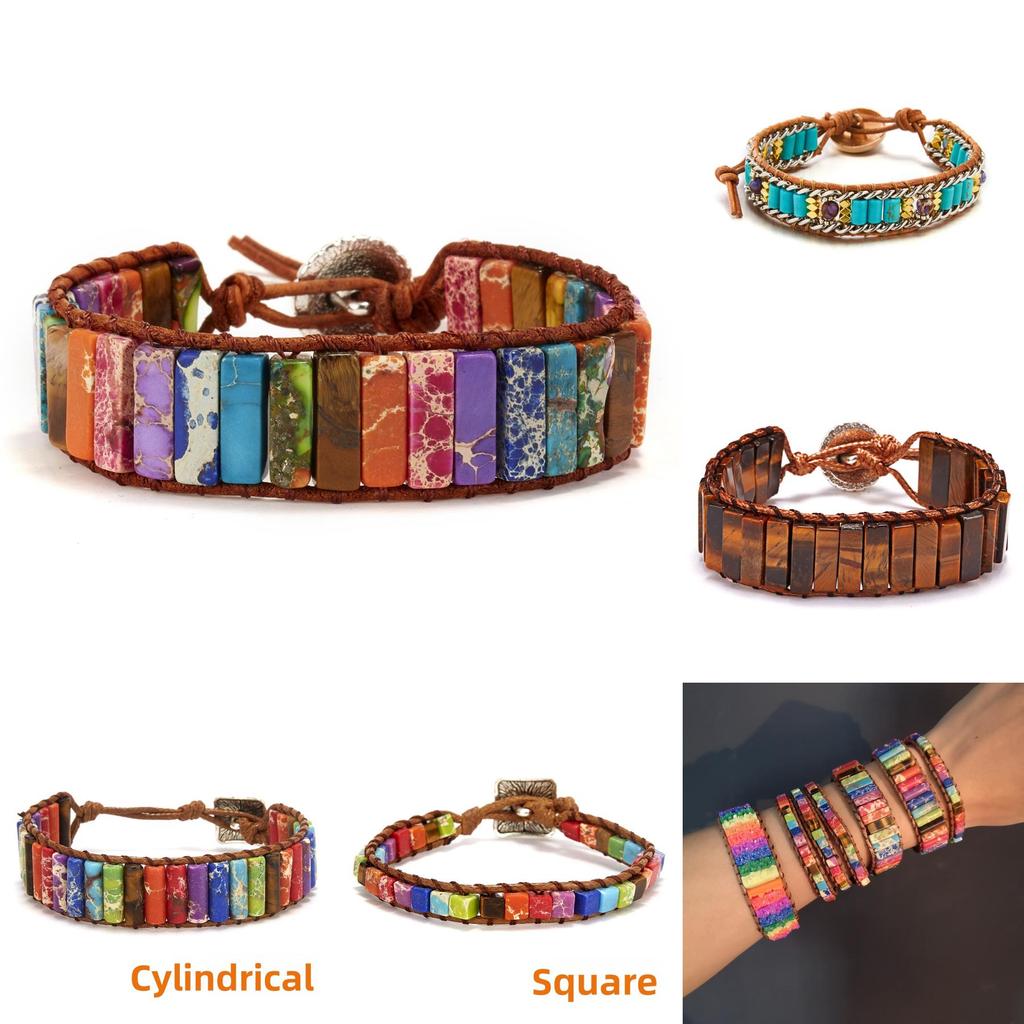 Ethnic Inspired Artificial Colored Stone Weaving Wide Bracelet For Women With Minimalist Design