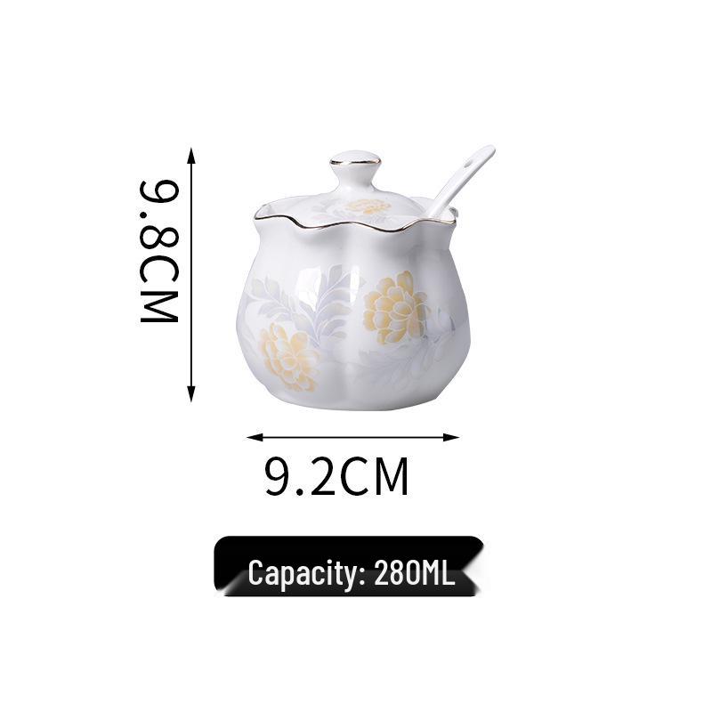 Lotus Ceramic Condiment Jar Set for Salt, Sugar, Soy Sauce, and Vinegar