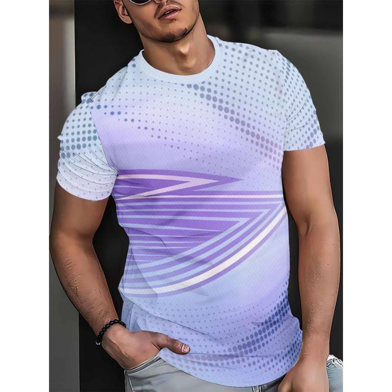 Men's Purple-to-White Gradient Polka Dot T-Shirt - Breathable Summer Short Sleeve Round Neck Top with Opaque Suitable for Daily Wear