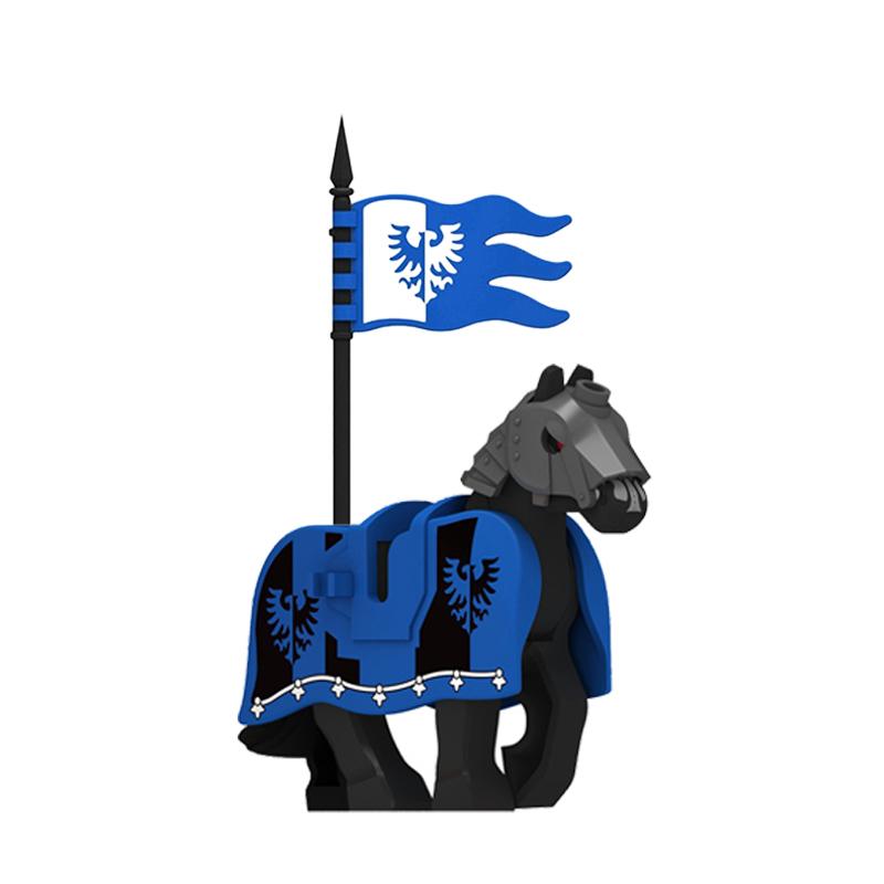 Medieval Castle Green Dragon Knight Building Blocks Figure Accessory Shield Vest Warhorse Cape Orc Flag Mount Wolf Toy Gift D123