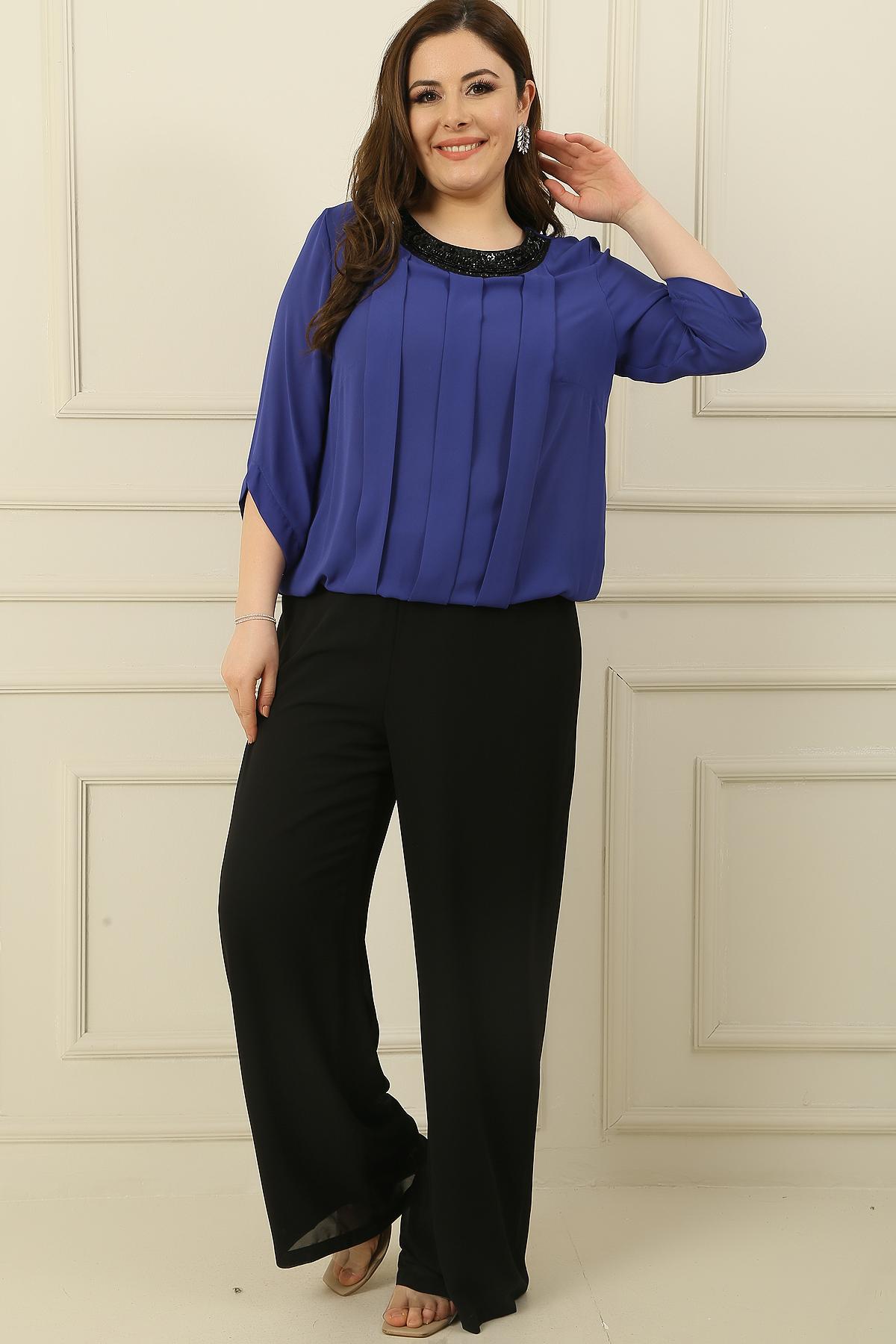 

Elastic Waist Lined Palazzo Plus Size Chiffon Trousers 3XL чорний