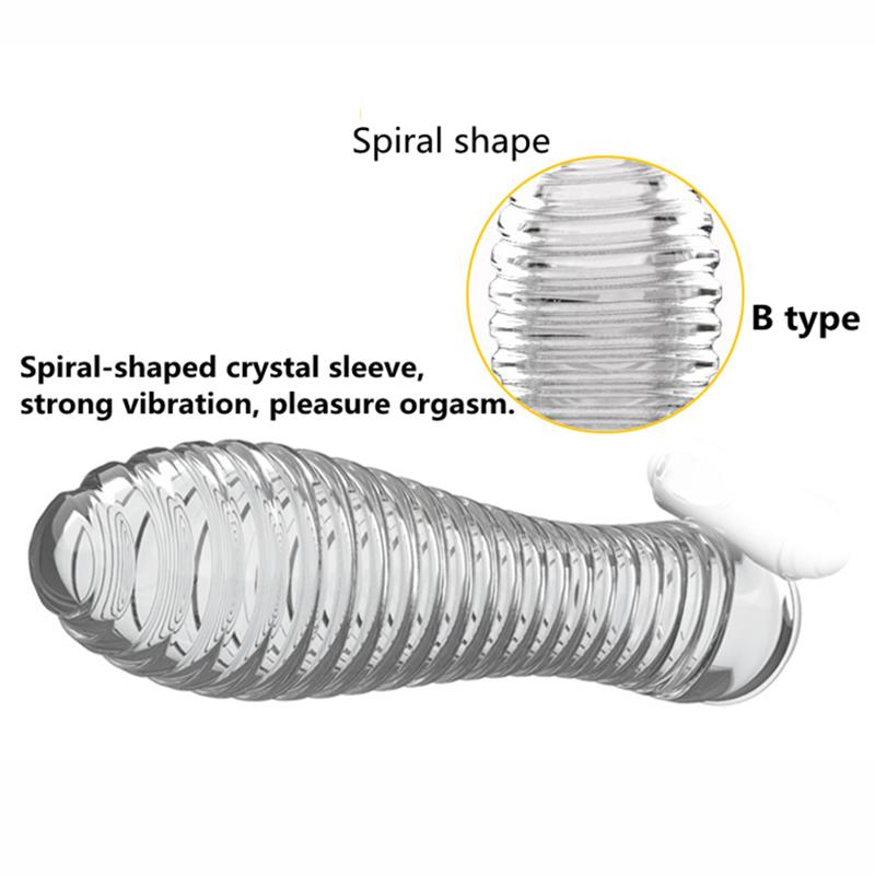Available Vibrating Penis Sleeve Reusable Crystal Condom Cock Extender Vibrating Ring Sex Toy for Men Adult Sex Products