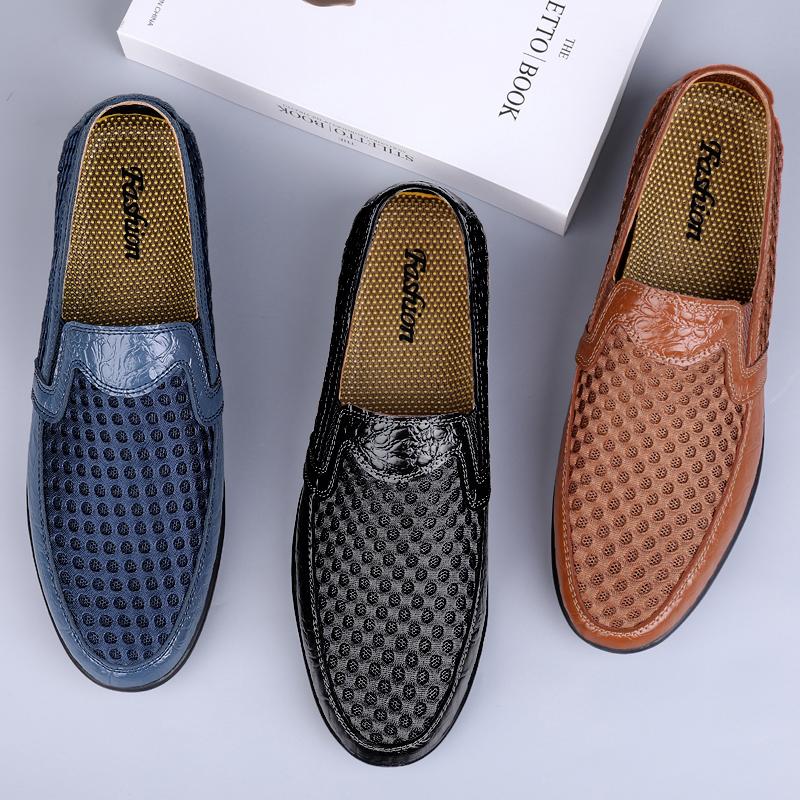 FUQIAO 2025 New Casual Shoes Men Summer Comfortable Mesh Genuine Leather Footwear Soft Male Outdoor Moccasins Loafers