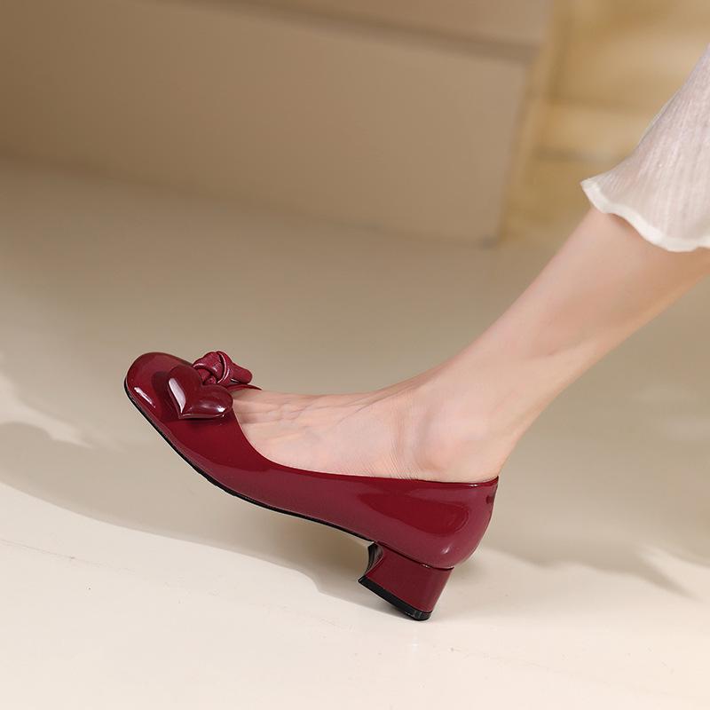 

2025 Red Mary Jane Square Toe Chunky Heels Heart-Shaped Wedding Shoes 34 красный