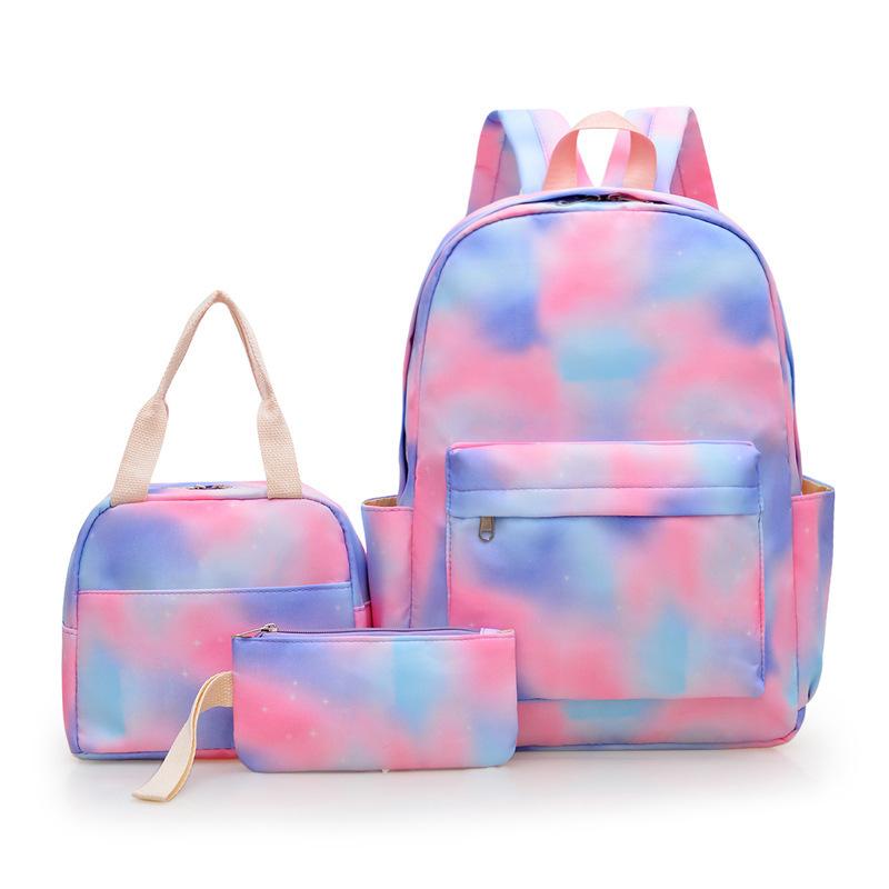 Women S Backpack Junior High School Student Backpack Three-Piece Graffiti Print Backpack Light Large Capacity Lightweight