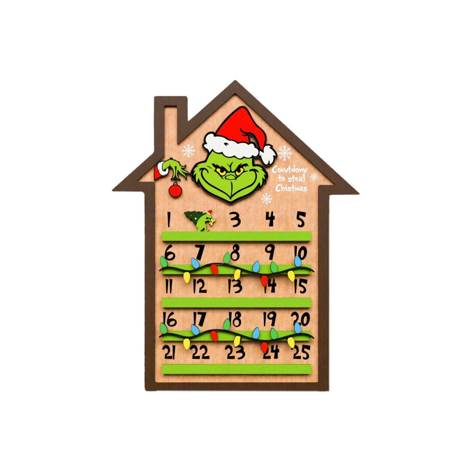 

3D Christmas Countdown Calendar Wooden Wall Hanging Holiday Decoration Sign One Size