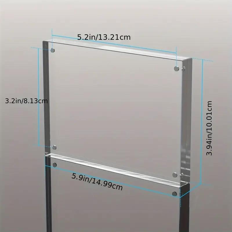 Dubbelsidig Akryl Magnetisk Sug 0,8 tum Tjock Fotoram Anpassad Självständig Ramlös Transparent Fyrkantig Ram Skrivbord