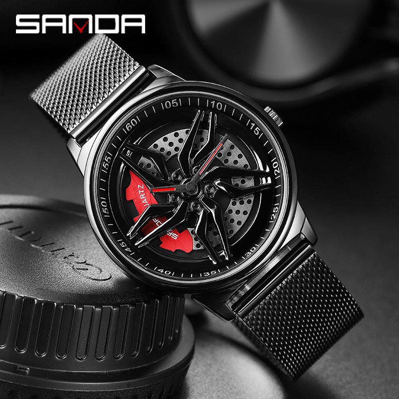 SANDA 1062 Sell Fashion Fashion Men's Watches Unique Rotating Wheel Dial Quartz Watches Gift 360° Spinning Dial Relogio Masculino