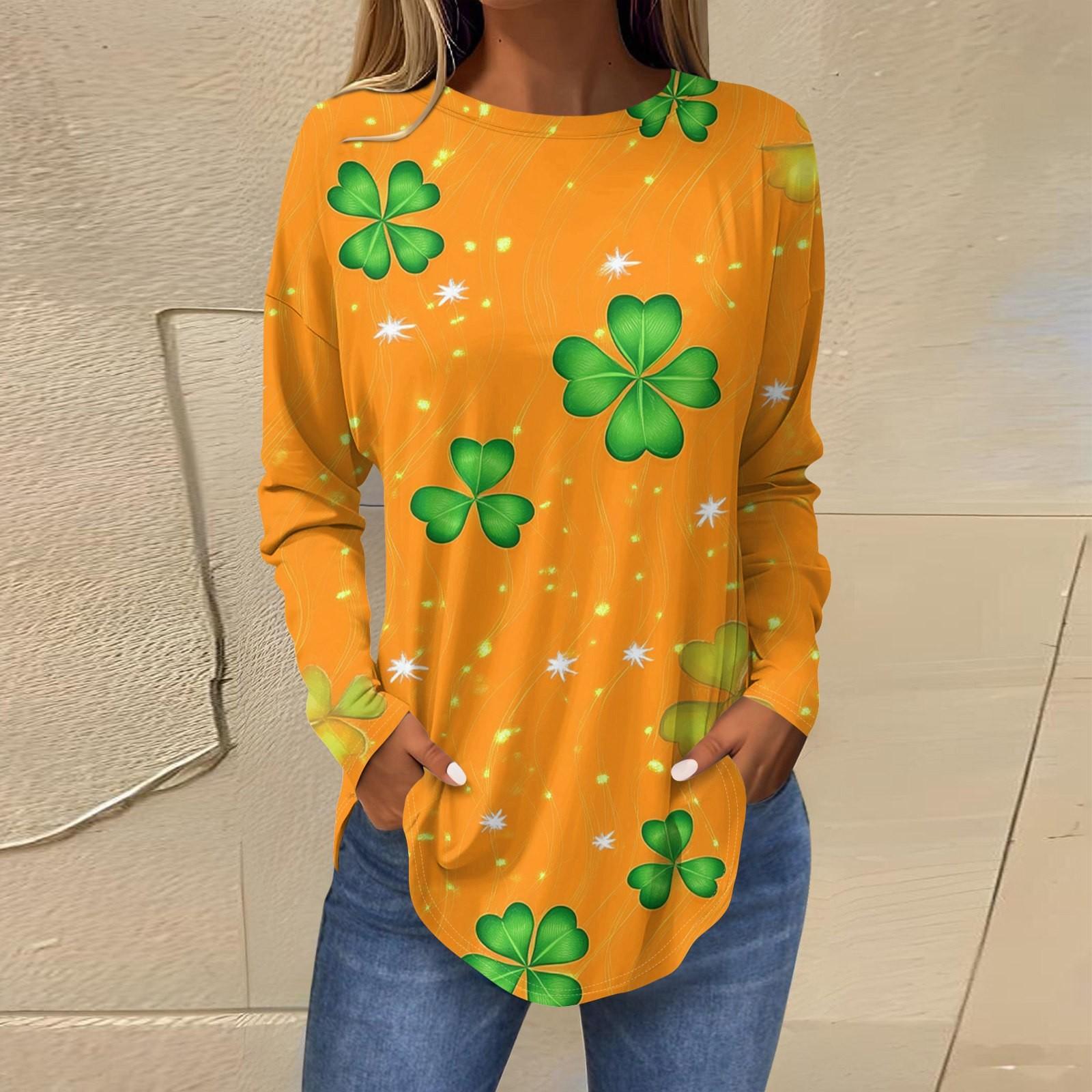 

Женская мода ул.. Длинная футболка с принтом ко Дню Святого Патрика, свободная, с круглым вырезом и длинными рукавами XL жёлтый