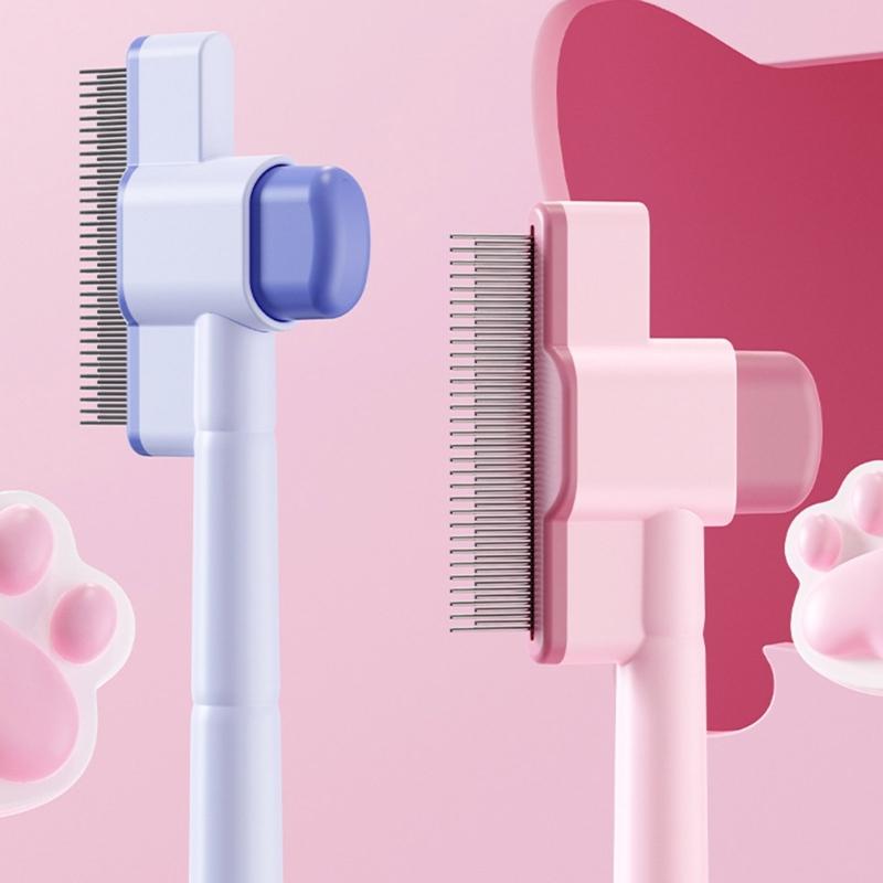 Pet Hair Removal Tool Fleas Comb for Dogs Cats Lice Cats Brush with Release Button Selfs Cleaning with Long Short Teeth