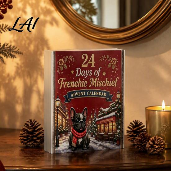 Holiday Party Favors 2D Acrylic French Bulldog Christmas Advent Calendar Surprising Box Ornament Pendants Set Cute Xmas Countdown Hanging Charms for