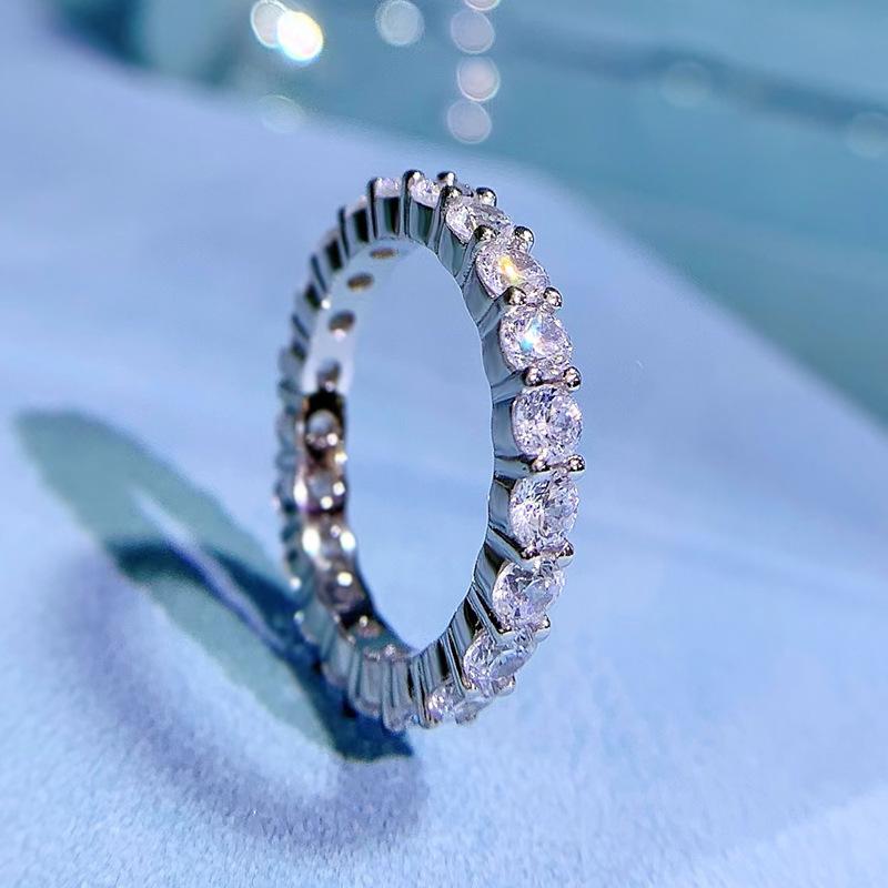 Luxury Women's Ring S925 Silver Row Diamond Ring for Women In Europe and America 3mm Full Diamond Ring