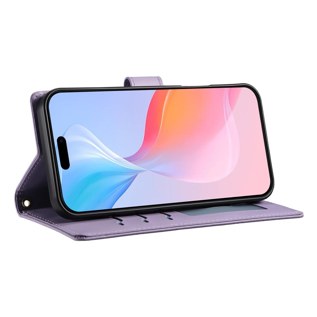 For iPhone 16e Case Rhombus Stitching Wallet Stand Leather Phone Cover with Long/Short Strap