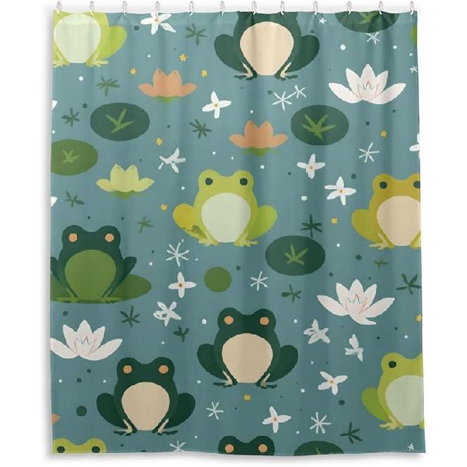 Cute Frogs Shower Curtain Bathroom Decor Waterproof Fabric Shower Curtains with Hooks 60x72 Inch