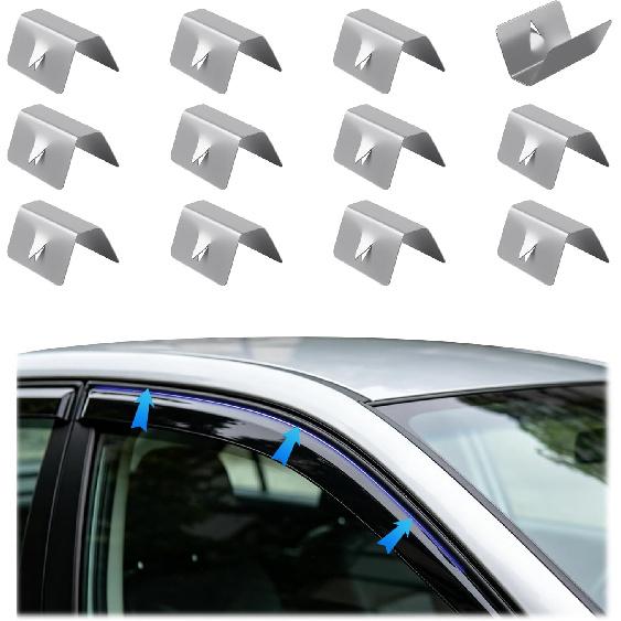 Rain Guards for Car Windows Clips 12PCS,Wind & Rain Resistant Car Window Wind Deflectors Clips Stainless Steel,Rains Deflectors for Cars Windows Clip