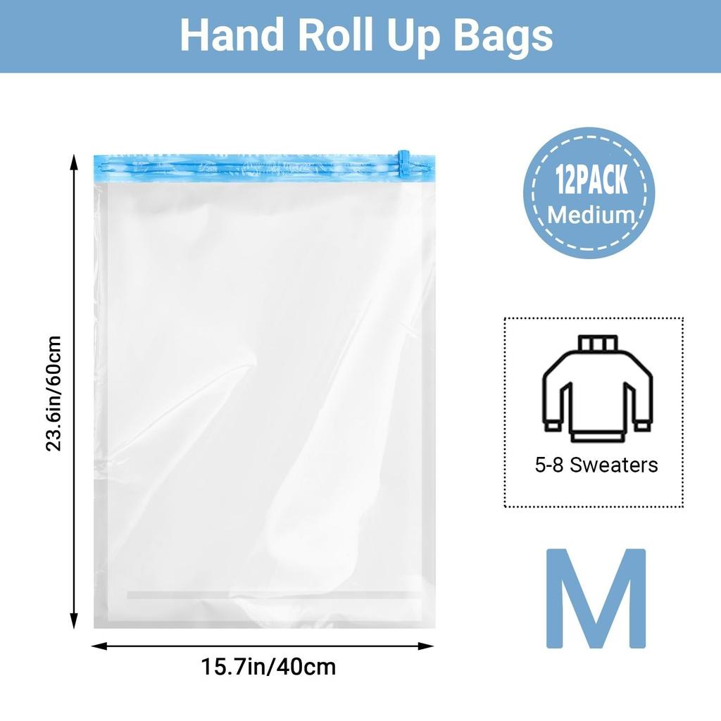 12 Roll Up Space Saver Travel Storage Bags Travel Accessories Compression Bag for Packing & Clothes, No Pump or Vacuum Needed