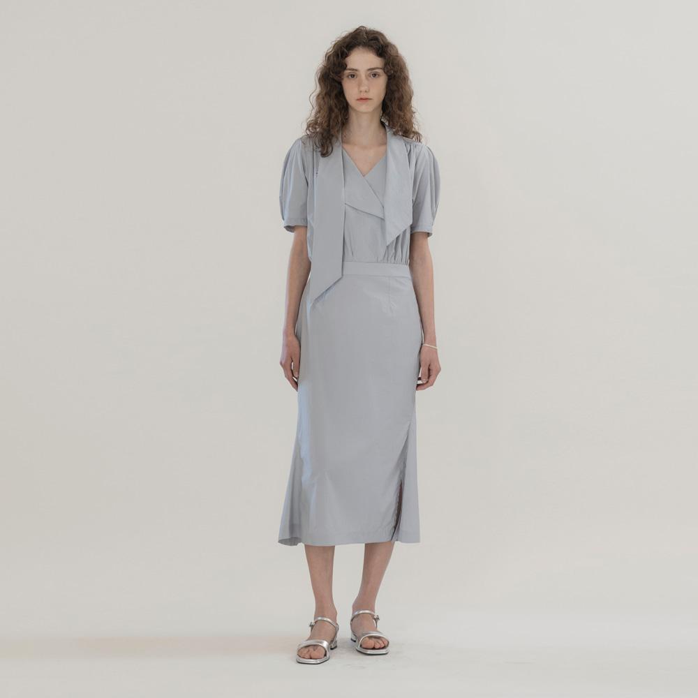 Mommet Percy Tie Slit Dress Sky Blue
