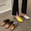Ushilai Genuine Women's Shoes 2025 Summer New Outer Wear Casual Slippers Bag Head Flat Bottom Non-slip Woven Cool Slippers