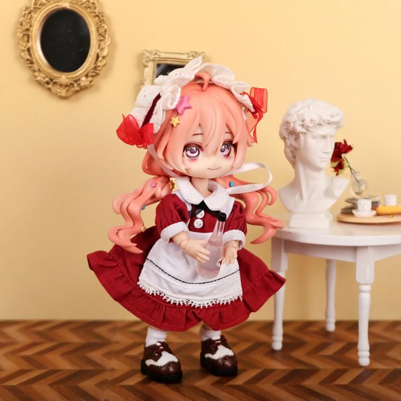Ob11 Doll Clothes Vintage Maid Outfit Dress Scarf Headwear Set for Obitsu11, GSC, Molly, YMY,1/12 Doll Clothes Doll Accessories