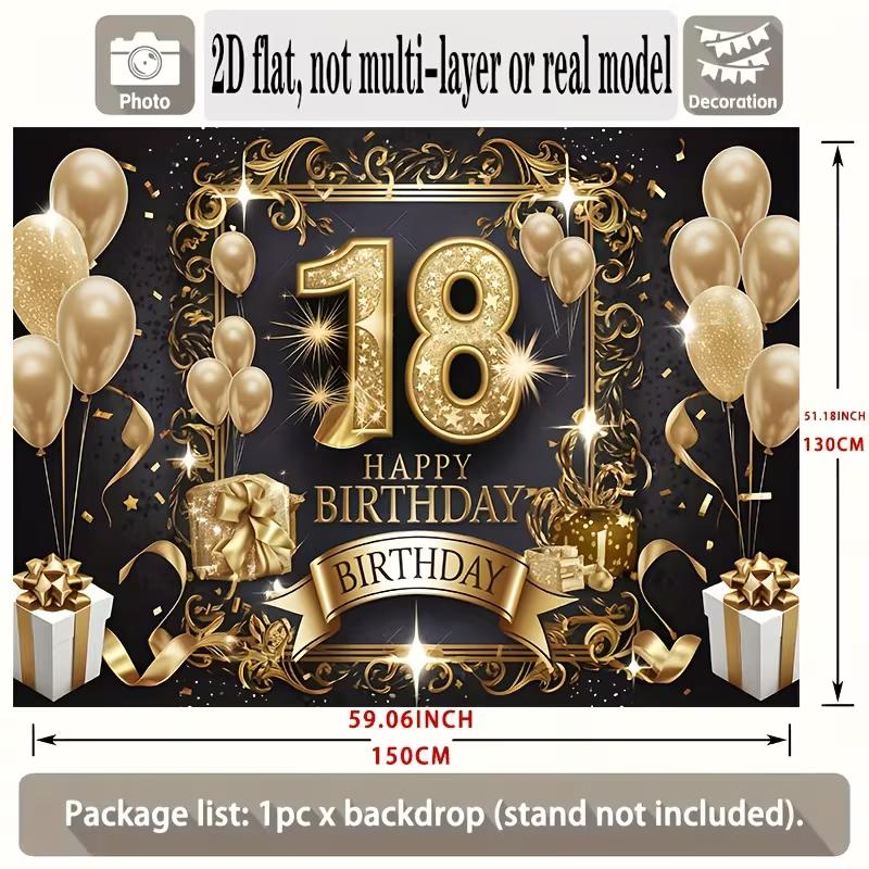 2D Černozlatý banner na 18. narozeniny - Happy 18th Birthday Fotopozadí