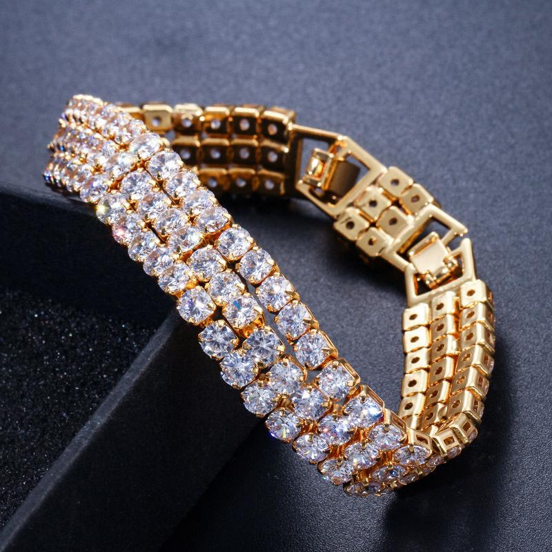 S0147 Sparkling Three-Row Zircon Bracelet Environmentally Friendly Copper Electroplated Gold Color-Retaining Hand Jewelry