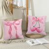 Art Pink Bow Cherry Lovely Kawaii Pillow Case Office Cushions Suitable For Sofa Car Bedroom Decorative Cushion Cover