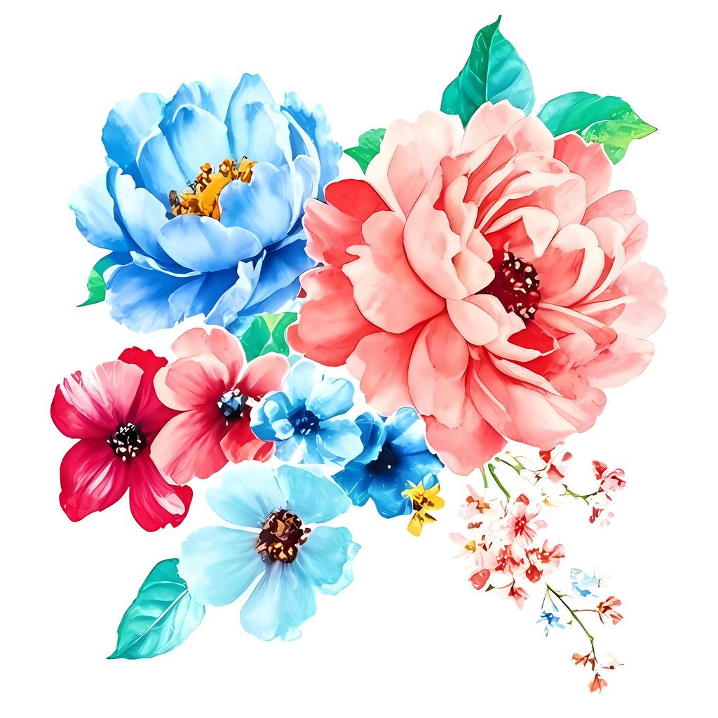 Selbstklebender floraler Wand- und Kühlschrankaufkleber Blaue Rosa Blumen Heimdekoration für Zimmer Küche