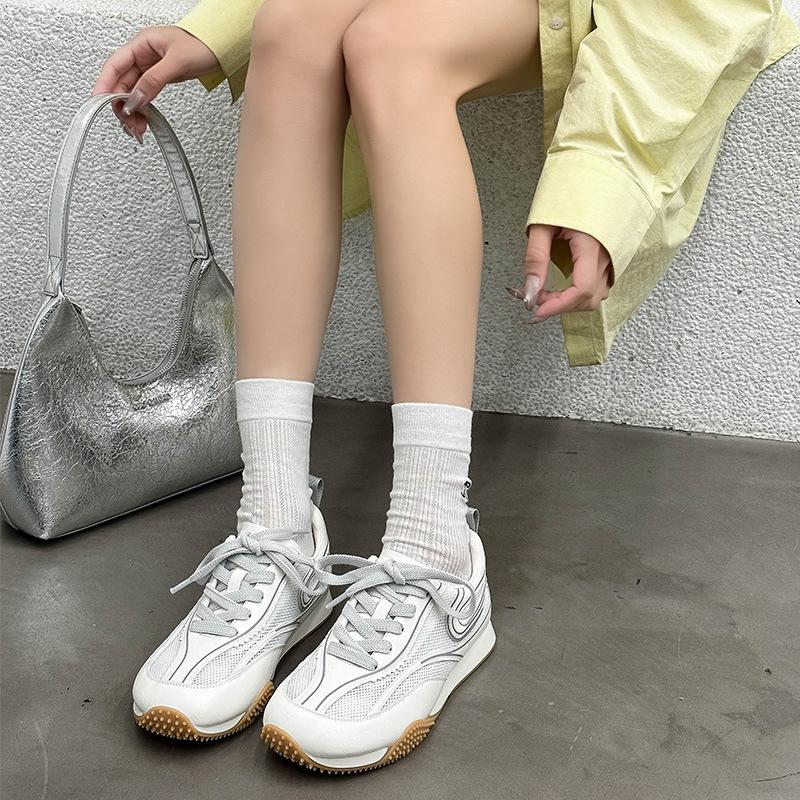 Mesh Breathable German Training Shoes Women's 2025 Summer New Leather Hollow Thick Sole Heightening Casual Versatile Lightweight Sports Shoes