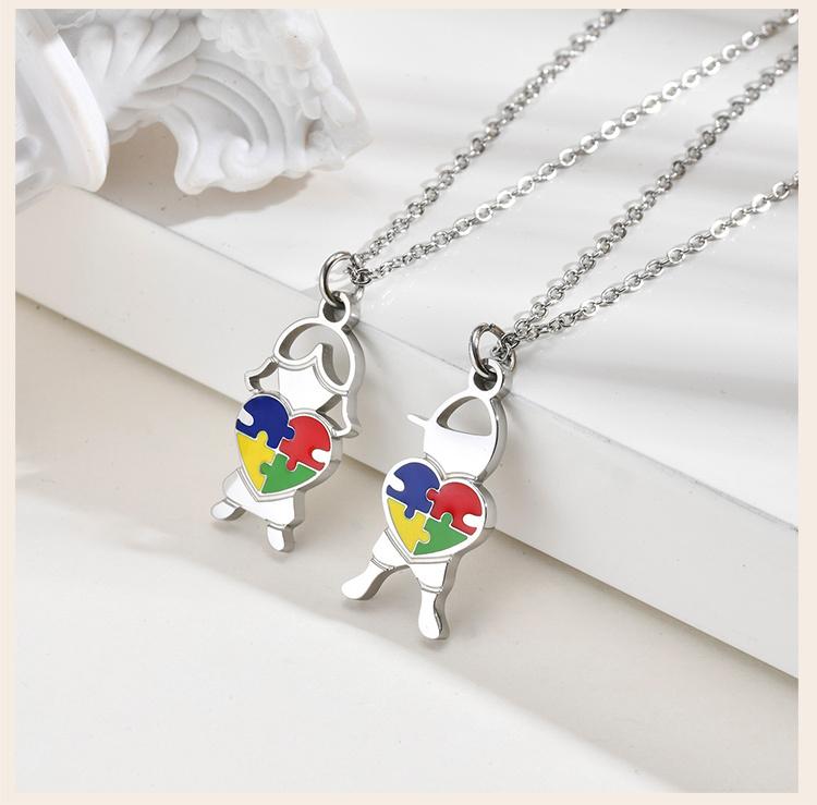 Collana Consapevolezza Autismo, Cuore Puzzle in Acciaio Inossidabile Forma Bambino Ragazza Autismo Ciondolo, Gioielli Regali Consapevolezza