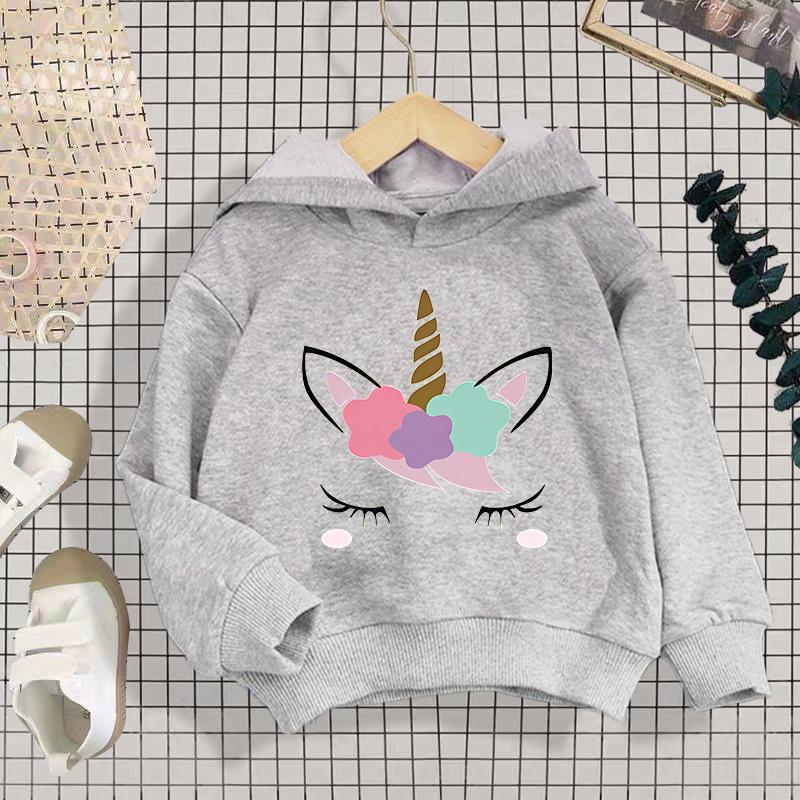 Girls Sweatshirts 2025 Autumn Unicorn Hoodies 4-14Yrs Long Sleeve Casual Hooded Tops Clothing Polyester