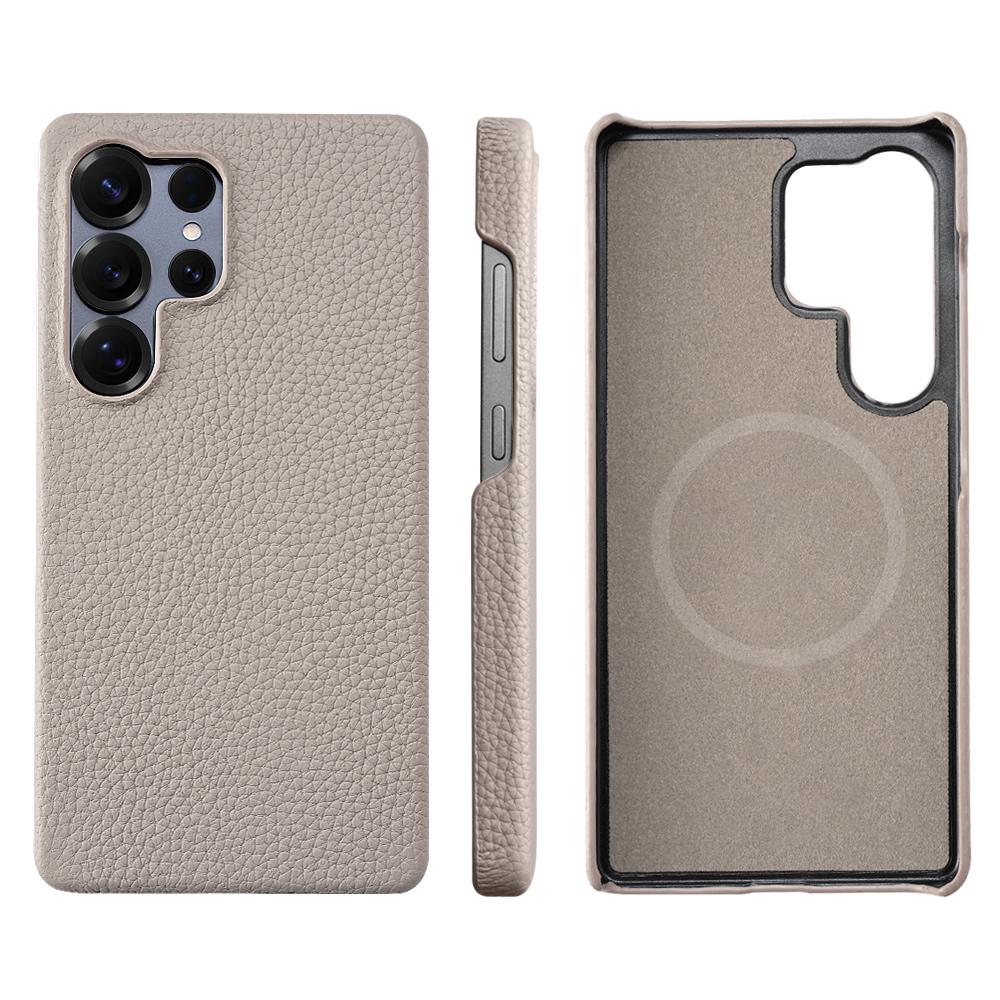 for Magsafe Case for Samsung Galaxy S24 S25 Ultra Plus Natural Cowhide Lychee Leather Magnetic Protector Luxury Phone Back Cover