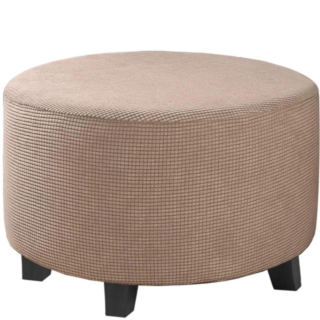 Jacquard Ottoman Cover Stretch Ottoman Slipcover Round Ottoman Storage Cover Folding Stool Covers Furniture Protector Cover