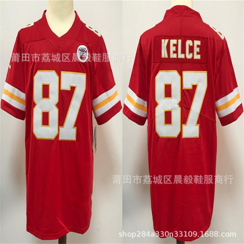 Kansas City Chiefs NFL Koszulka Piłkarska Mahomes 15 Kelce 87 Haftowana Bawełniana Męska Koszulka Sportowa Drużynowa