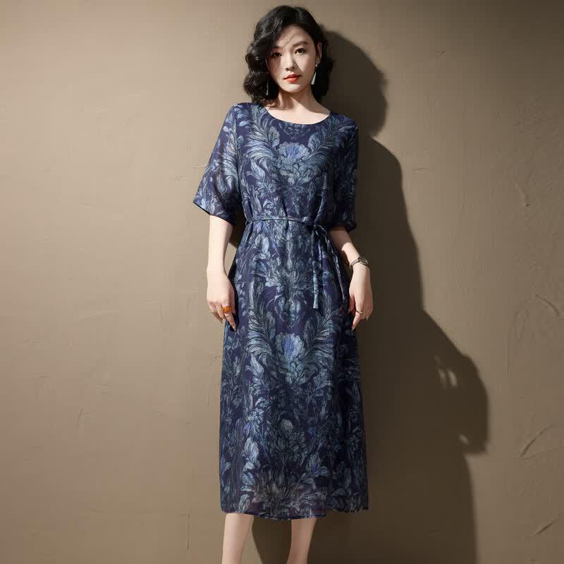 HANGYIGE Women s 2026 Summer Jacquard A-Line Dress XL синий