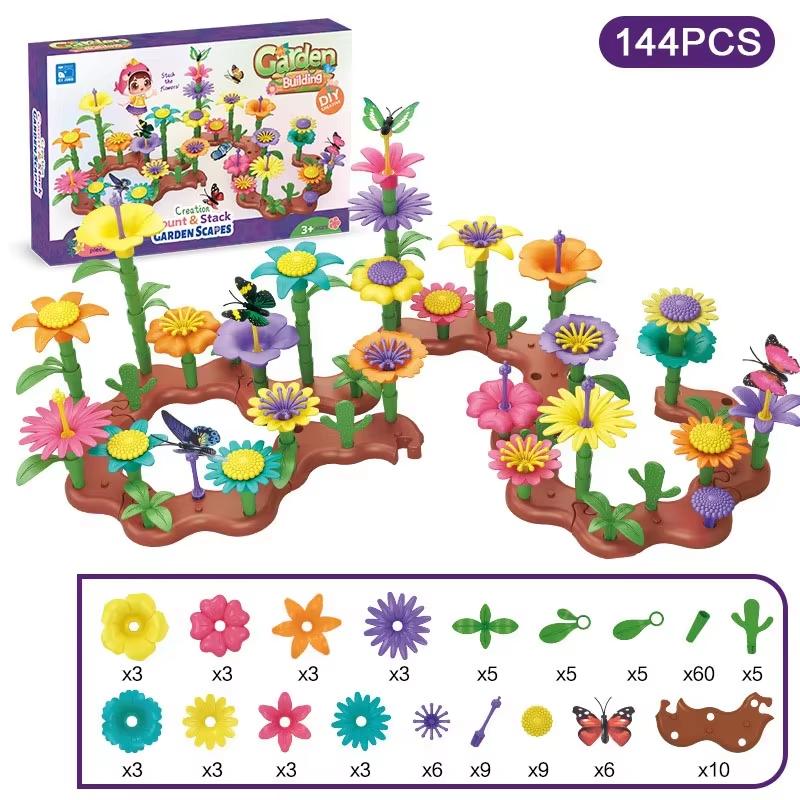 Flower Garden Building Toys Set Educational Activity Preschool Toddler Creativity Stacking Block Games For Children Gifts Idea